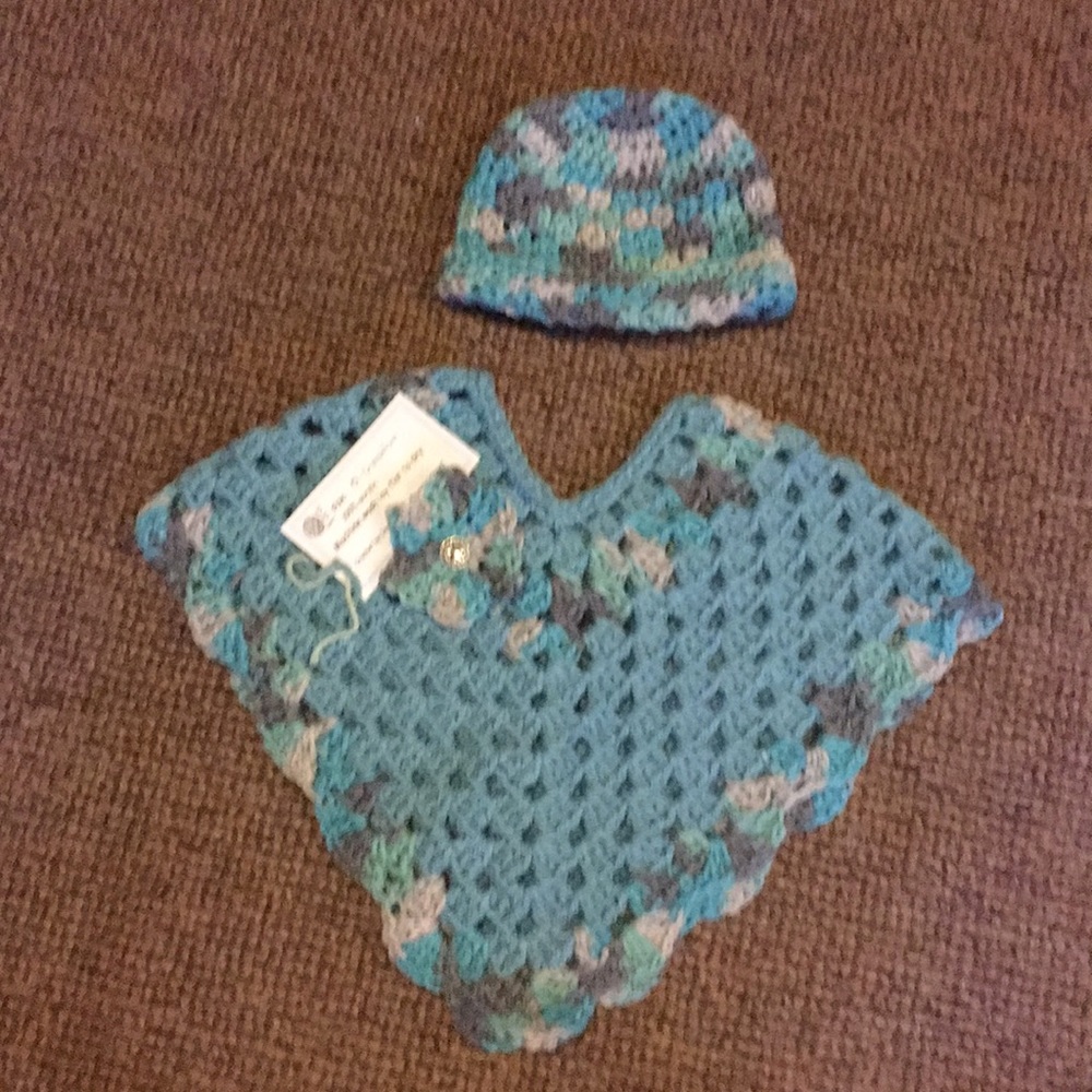 Crochet baby poncho hat set 0-6 months